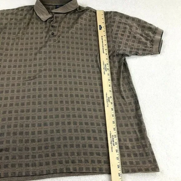 Pebble Beach Polo Shirt Mens XL Brown Checkered Short Sleeve Pullover 3 Button - Picture 4 of 7